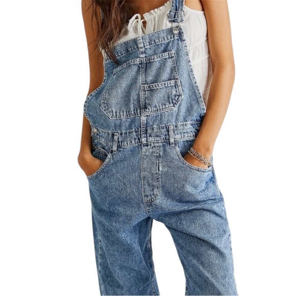 Free People Ziggy Washed Blue Denim Size Medium Overalls - Picture 2 of 12